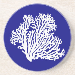 Blå och vit kustdekorerad koral underlägg sandsten