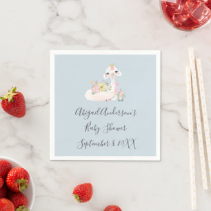 Blå och vit lama Babypojke baby shower Pappersservett