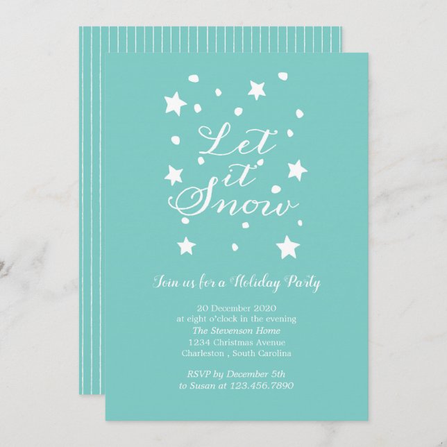 Blå och vit Låt det snöa Julfest Inbjudningar (Fram/baksida)