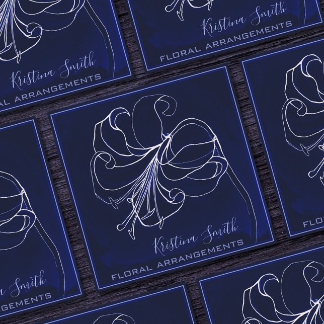 Blå och vit Lily-Blommigt, Florist Fyrkantigt Visitkort (Skapare uppladdad)