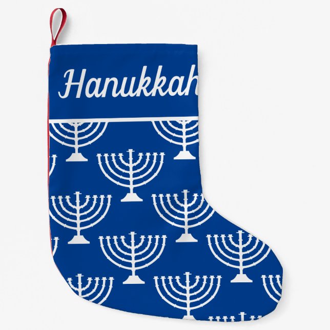 Blå och vit Lycklig Hanukkah menorah Helgdag Liten Julstrumpa (Framsidan)