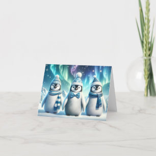 Blå och vit majestisk julpenguins tack kort