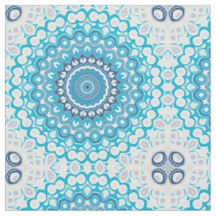 Blå och Vit Mandala Frostat Vinter Geometrisk Tyg