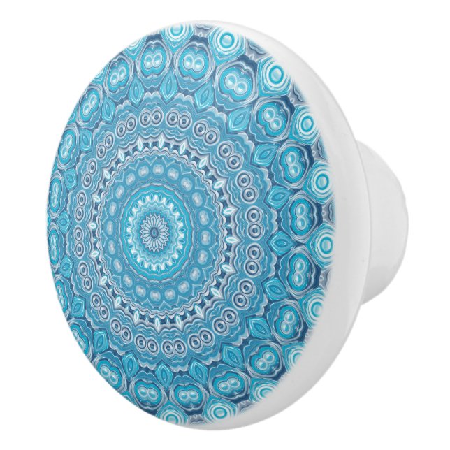 Blå och vit mandalamönsterdesign knopp (Höger)