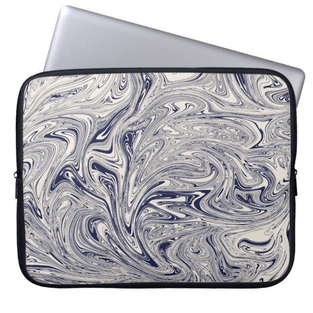 Blå och vit Marble Swirl Laptop Fodral (Framsidan)