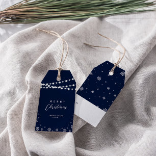 Blå och vit marin   Ljus och Snö God jul Presentetikett