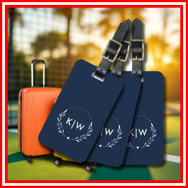 Blå och vit marin | Modern Initialer Monogram Bagagebricka