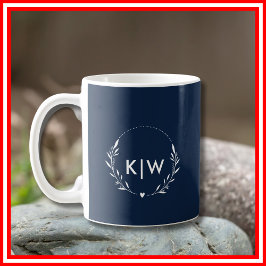 Blå och vit marin | Modern Initialer Monogram Kaffemugg