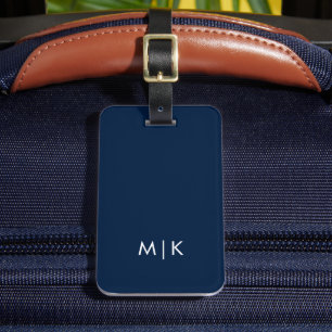 Blå och vit marin Modern monogram Bagagebricka