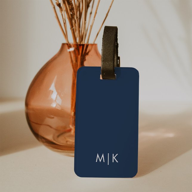 Blå och vit marin | Modern monogram Bagagebricka (Skapare uppladdad)