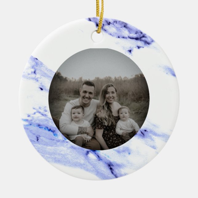 Blå och vit marmor julgransprydnad keramik (Framsidan)