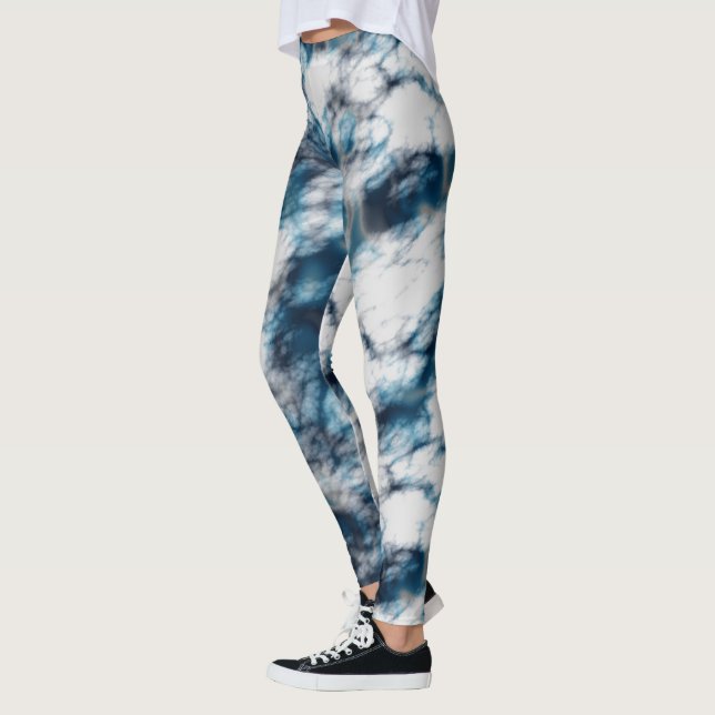 Blå och vit marmor leggings (Vänster)