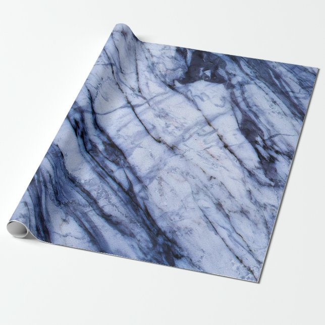 Blå och vit marmorvirvel modern chic-fest presentpapper (Utrullad)
