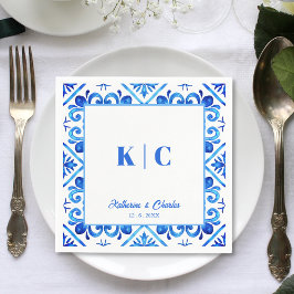 Blå och vit marockansk Mönster Bröllop Napkin Pappersservett