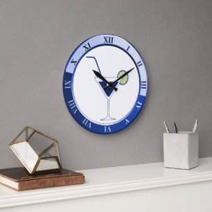 Blå och vit Martini Pub Clock Stor Klocka