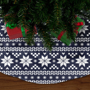 Blå och vit mässa Isle Mönster Julgransmatta Borstad Polyester