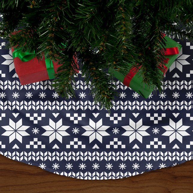 Blå och vit mässa Isle Mönster Julgransmatta Borstad Polyester (Skapare uppladdad)