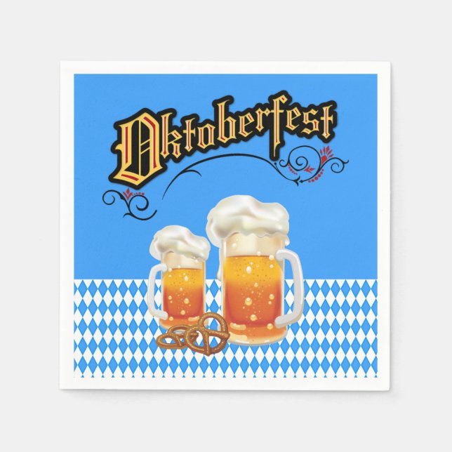 Blå och vit med Beer Steins Oktoberfest Napkin Pappersservett (Framsidan)