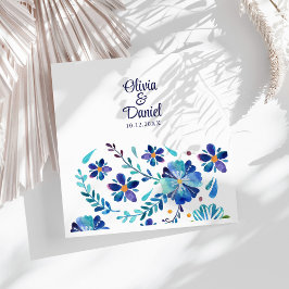 Blå och vit mexikansk blomsterfirande bröllop pappersservett