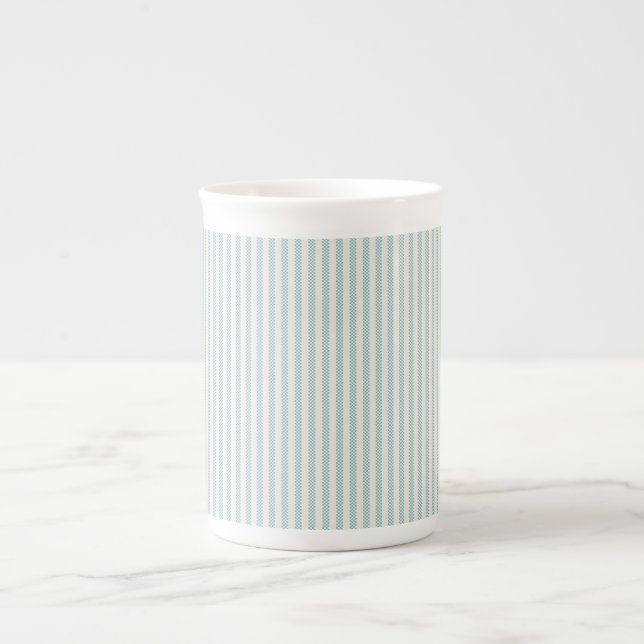 Blå och vit minimalistisk randig mönster benporslin mugg (Framsidan)
