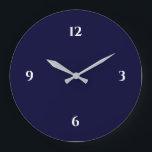 Blå och vit minimalistisk stor klocka<br><div class="desc">Modern konstnärlig klocka har en minimalistisk design i en blå och vit färg-palett. En enkel design med vita siffror i en marin blå bakgrund. Ett trendig till ditt kök, vardagsrum eller kontorsvägg, en tänkbar modern kontorsgåva eller en modern hemgåva till vilken tillfälle som helst. Du kan anpassa genom att använda...</div>