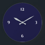 Blå och vit minimalistisk stor klocka<br><div class="desc">Modern konstnärlig klocka har en minimalistisk design i en blå och vit färg-palett. En enkel design med vita siffror i en marin blå bakgrund. Ett trendig till ditt kök, vardagsrum eller kontorsvägg, en tänkbar modern kontorsgåva eller en modern hemgåva till vilken tillfälle som helst. Du kan anpassa genom att använda...</div>