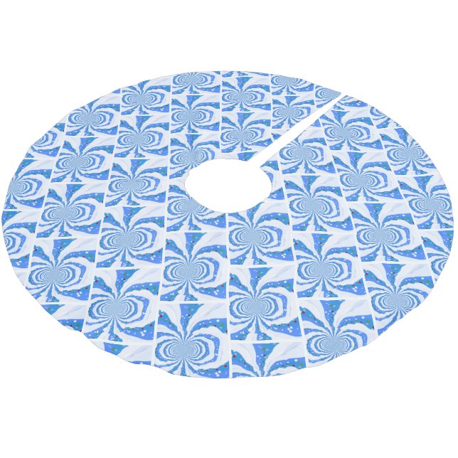 Blå och vit modern fraktal design julgransmatta borstad polyester (Vinklad)