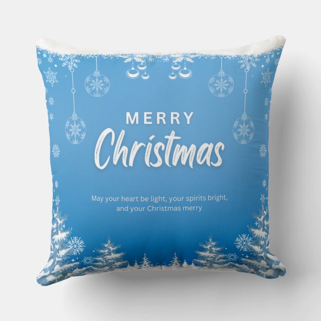 Blå och vit modern God jul Kudde (Baksida)