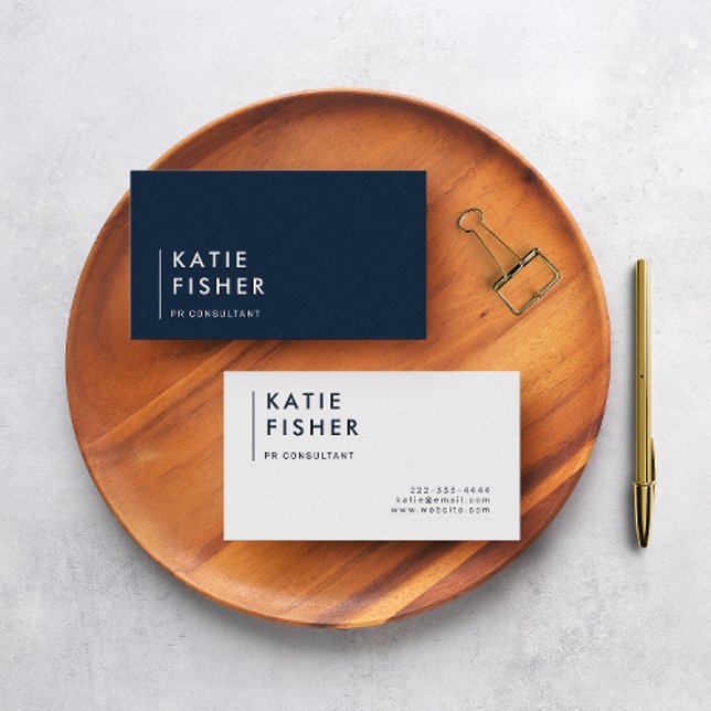 Blå och vit: Modern minimalistisk Visitkort (A chic and modern dark blue and white business card.)