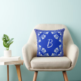 Blå och vit Monogram Bandana Design Kudde