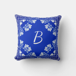 Blå och vit Monogram Bandana Design Kudde