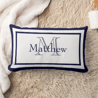 Blå och vit Monogram Namn Keepsaké Pillow Lumbarkudde