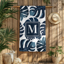Blå och vit monogram persiennskaft för marin blå o