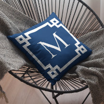 Blå och vit monogrammad grekiska Nyckel Gräns