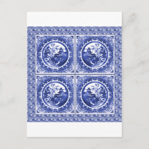 Blå och vit, mönster-design vykort