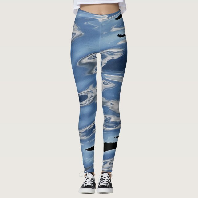 Blå och vit mönster leggings (Framsida)