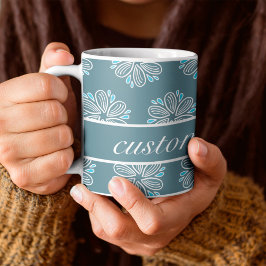 Blå och vit Mönster med text Kaffemugg