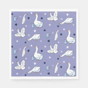 Blå och vit Mor Goose och Baby Goose Mönster Pappersservett