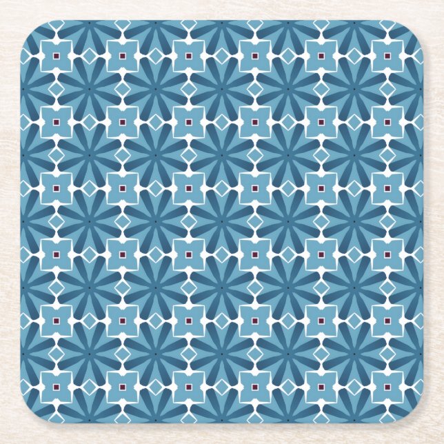 Blå och vit mosaik underlägg papper kvadrat (Framsidan)