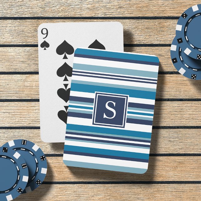 Blå och vit multipla Rand-monogram Spel Kort (Skapare uppladdad)