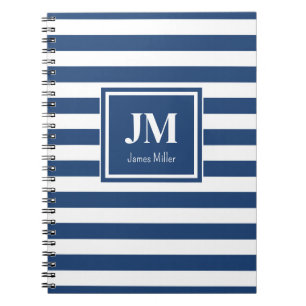 Blå och vit Nautical Rand Monogram Anteckningsbok