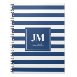 Blå och vit Nautical Rand Monogram Anteckningsbok