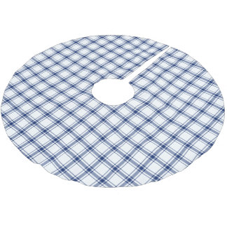 Blå och vit nautisk rutig julgransmatta borstad polyester