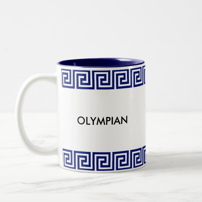 Blå och vit olympisk grekisk geometrisk mönster Två-Tonad mugg (Vänster)