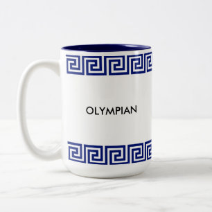 Blå och vit olympisk grekisk geometrisk mönster Två-Tonad mugg