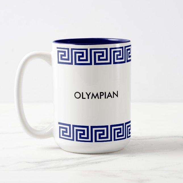Blå och vit olympisk grekisk geometrisk mönster Två-Tonad mugg (Vänster)