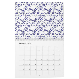 Blå och vit omslutning papper med grafik kalender