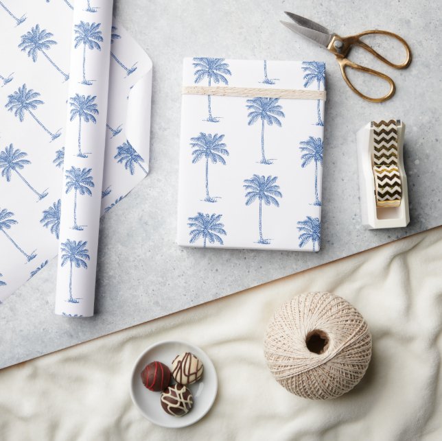 Blå och vit palm palmetto-träd presentpapper (Hantverk)