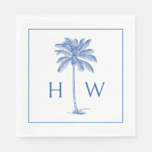 Blå och vit palm palmetto trädmonogram pappersservett