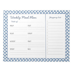 Blå och vit panel veckomålsplan anteckningsblock